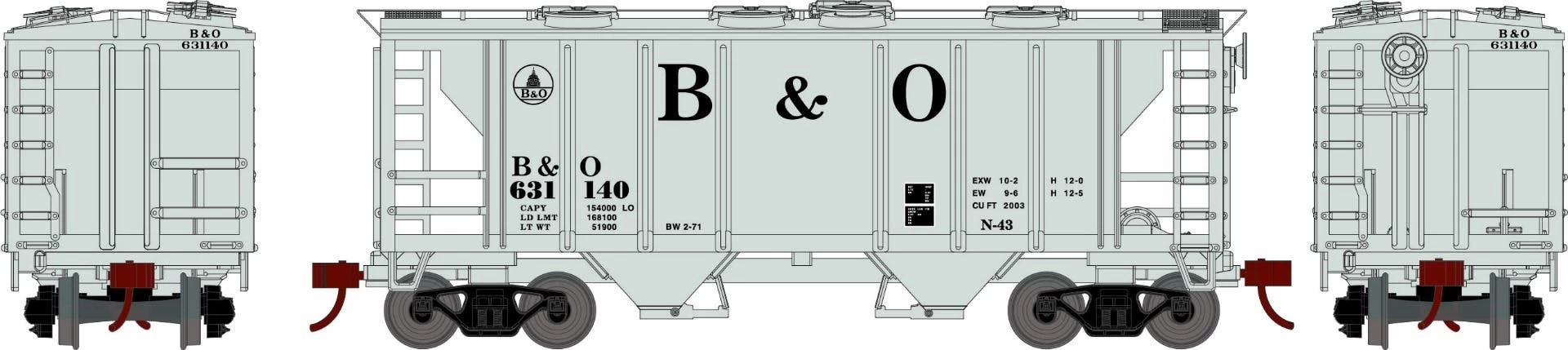 Athearn 15412 HO PS-2 2003 Covered Hopper Baltimore & Ohio #631140 1 Athearn 15412 HO PS-2 2003 Covered Hopper Baltimore & Ohio #631140