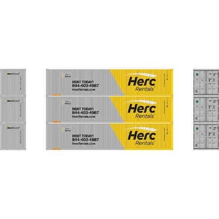 Athearn 20108 N 40ft Low Cube Container - Herc Rentals (3 Pack) 1 Athearn 20108 N 40ft Low Cube Container - Herc Rentals (3 Pack)