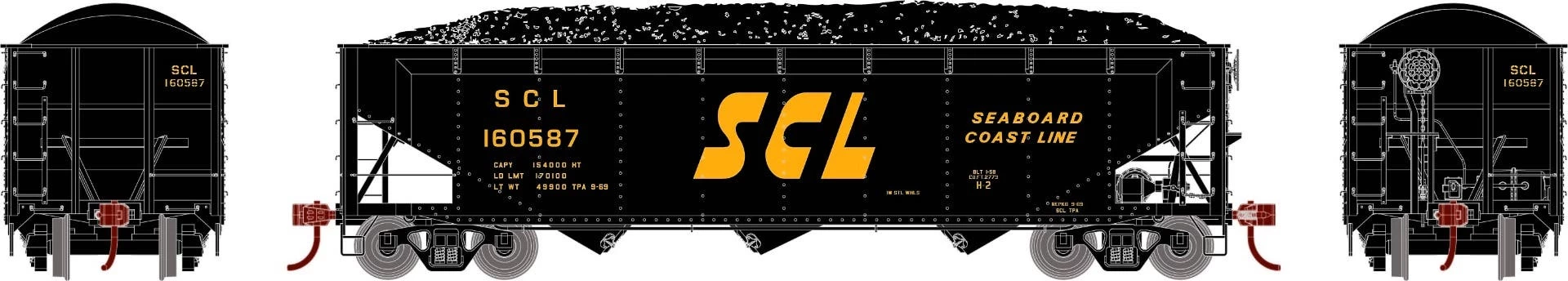 Athearn 33089 HO 40ft 3-Bay Offset Hopper Seaboard Coast Line #160587 1 Athearn 33089 HO 40ft 3-Bay Offset Hopper Seaboard Coast Line #160587
