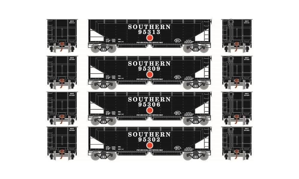 Athearn ATH7089 HO RTR 40ft Offset Ballast Hopper, Southern 4-Pack #1 1 Athearn ATH7089 HO RTR 40ft Offset Ballast Hopper, Southern 4-Pack #1