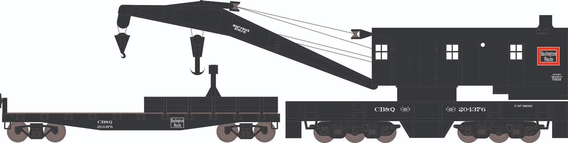 Athearn 75421 HO 200-Ton Crane And Boom Car Chicago, Burlington & Quincy #204376 / #204376 1 Athearn 75421 HO 200-Ton Crane And Boom Car Chicago, Burlington & Quincy #204376 / #204376