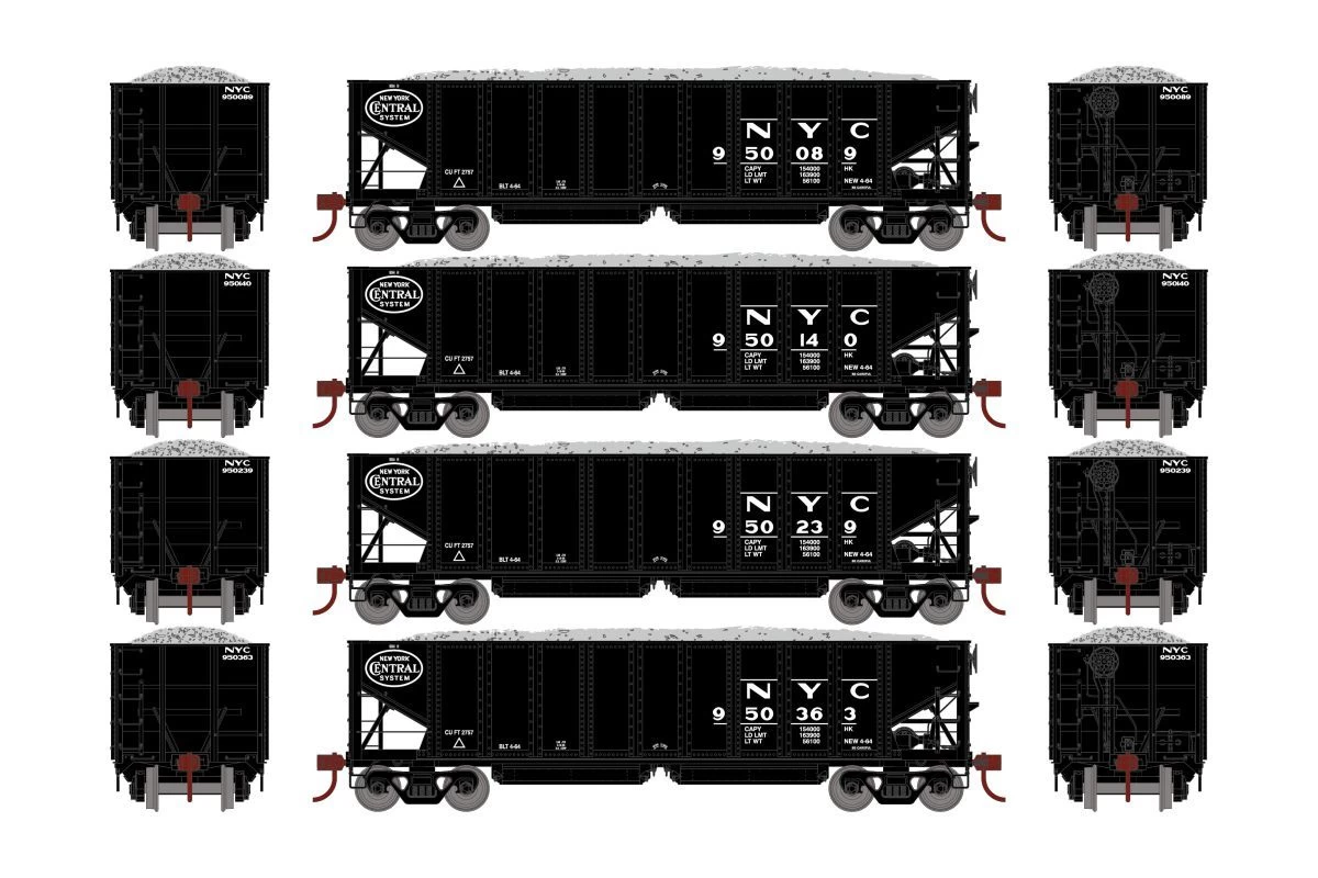 Athearn ATH7644 HO RTR 40ft Ballast Hopper, New York Central #2 4-Pack 1 Athearn ATH7644 HO RTR 40ft Ballast Hopper, New York Central #2 4-Pack