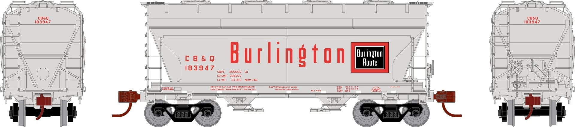 Athearn GN24689 N ACF 2970 Covered Hopper Chicago, Burlington & Quincy #183947 1 Athearn GN24689 N ACF 2970 Covered Hopper Chicago, Burlington & Quincy #183947