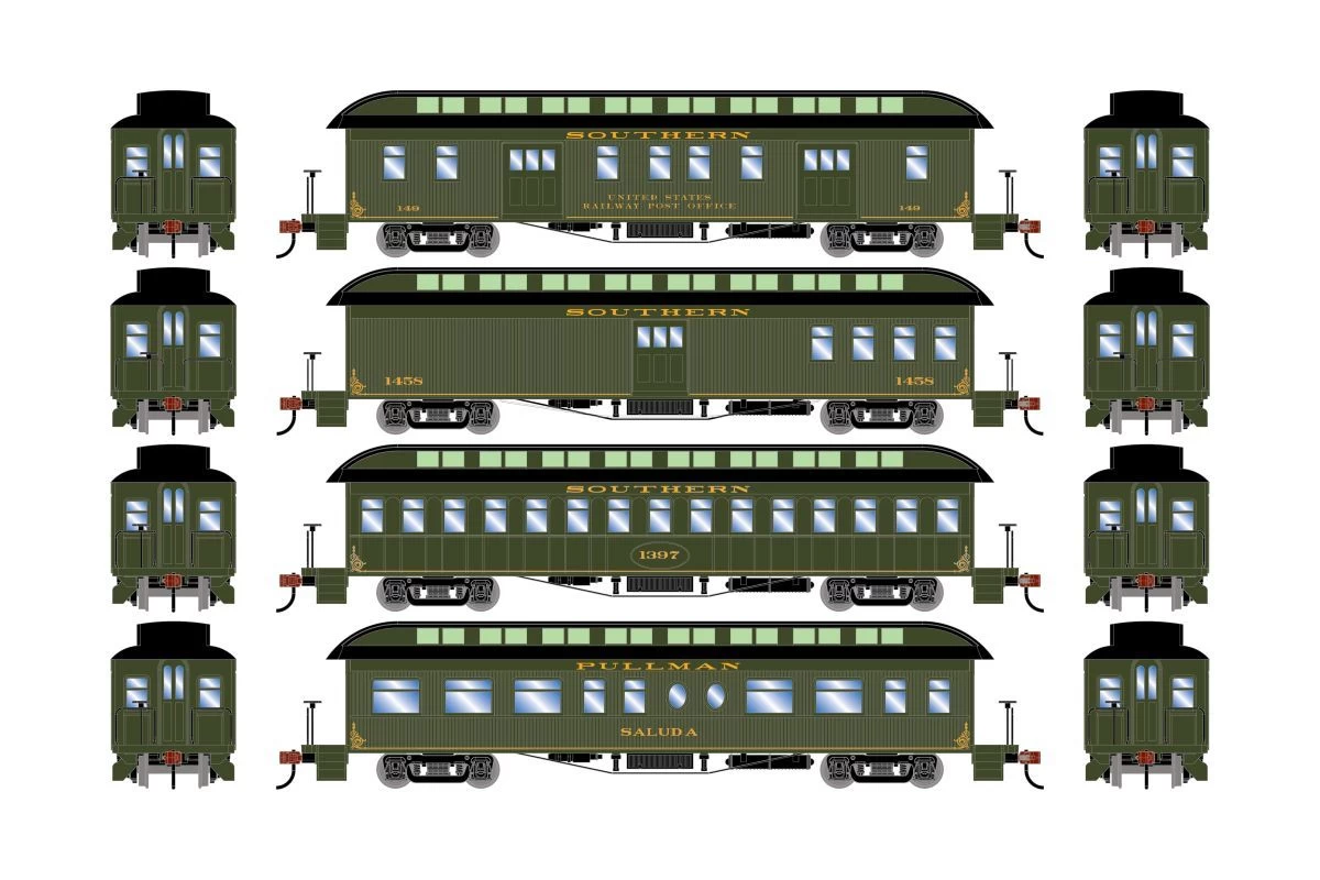 Athearn ATH84859 HO 50ft Old Time Overland Passenger Set, Southern 1 Athearn ATH84859 HO 50ft Old Time Overland Passenger Set, Southern
