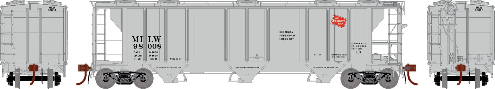 Athearn 28355 N PS-2 2893 Covered Hopper Milwaukee Road #98008 1 Athearn 28355 N PS-2 2893 Covered Hopper Milwaukee Road #98008