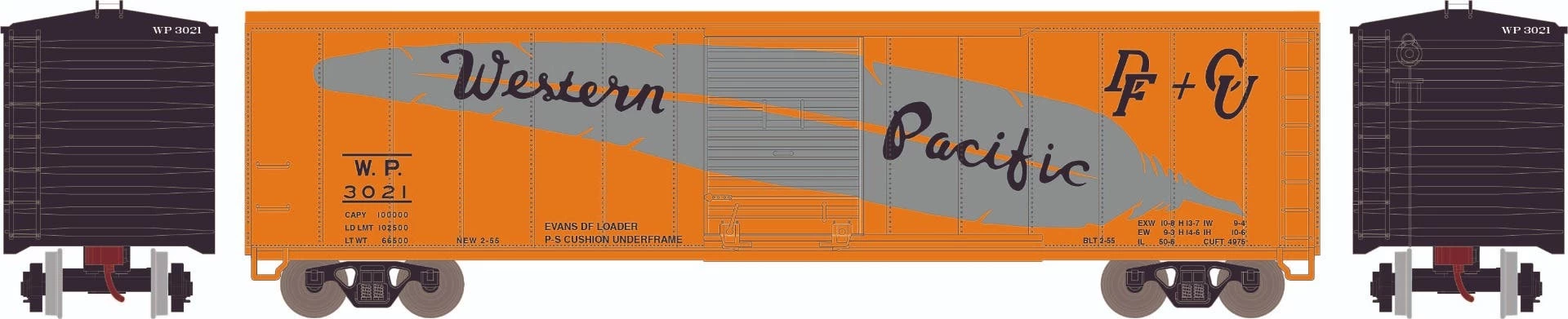 Athearn 2987 N 50ft PS-1 Single Sliding Door Boxcar Western Pacific #3021 1 Athearn 2987 N 50ft PS-1 Single Sliding Door Boxcar Western Pacific #3021
