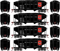 Athearn RoundHouse 50015 HO 34ft 2-Bay Ribbed Side Hopper Reading 4 Pack