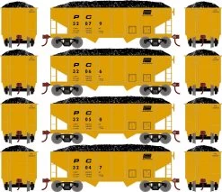 Athearn RoundHouse 50022 HO 34ft 2-Bay Ribbed Side Hopper Penn Central 4 Pack